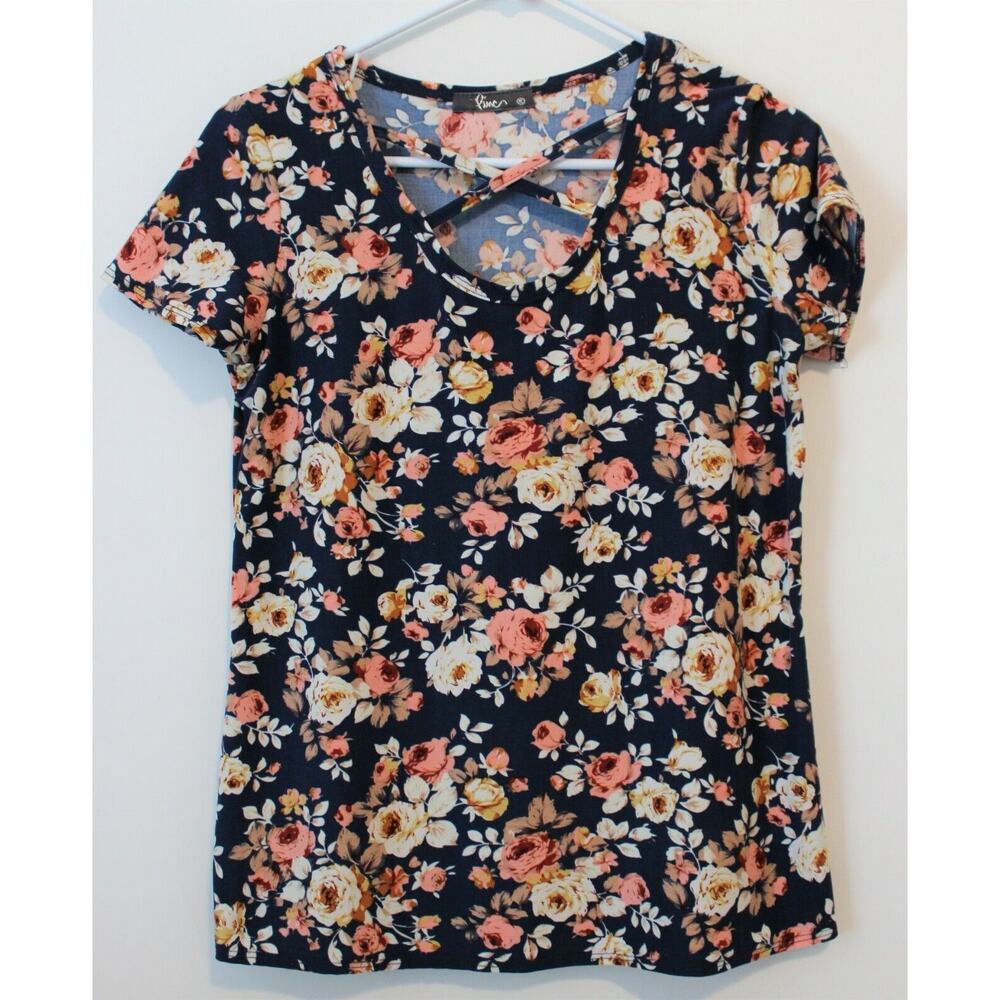 Pinc Women's Floral Short Sleeve Top Color Blue Size XL Pre-Owned